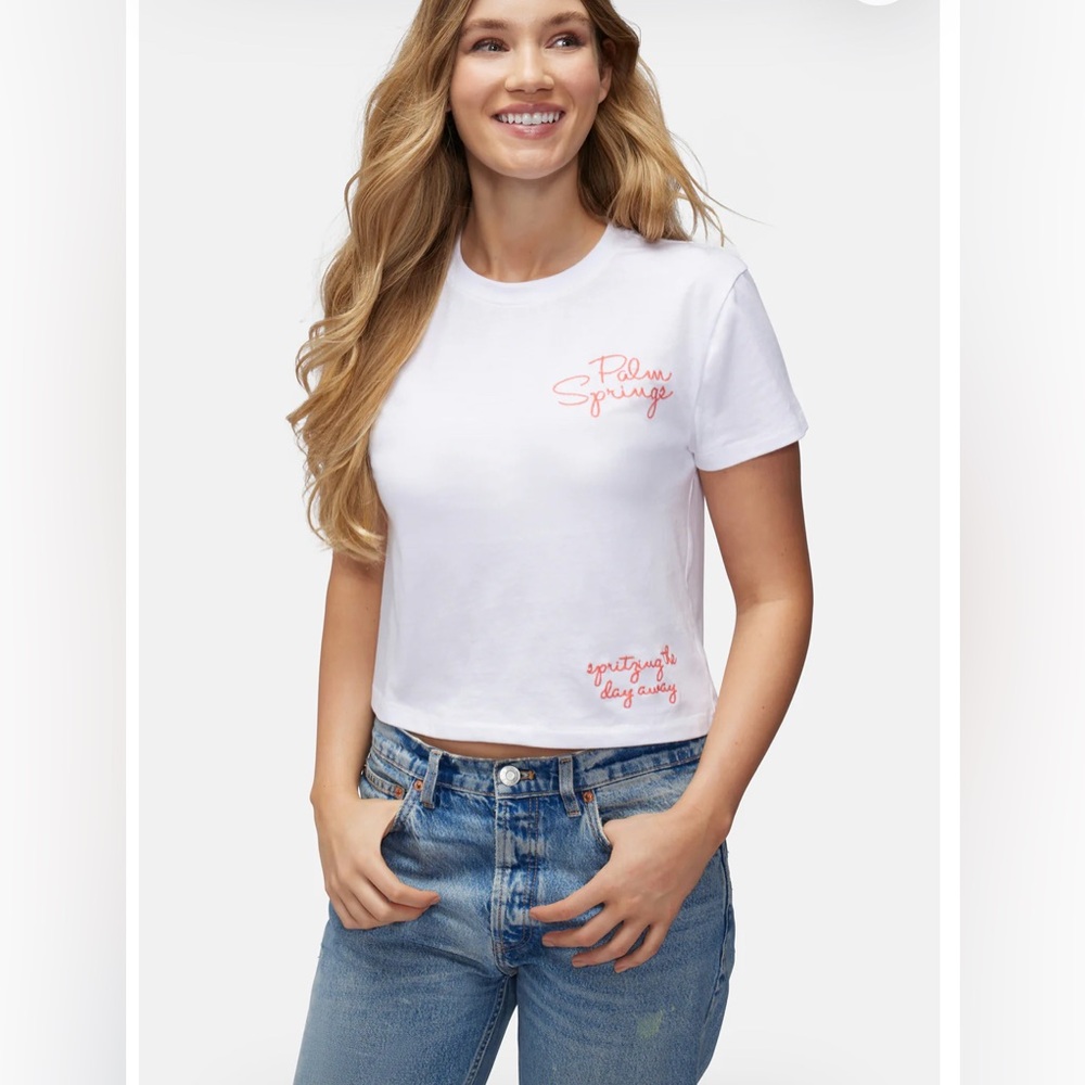 Wildfox Palm Springs Jamie Tee White Graphic Relaxed T-Shirt size XL